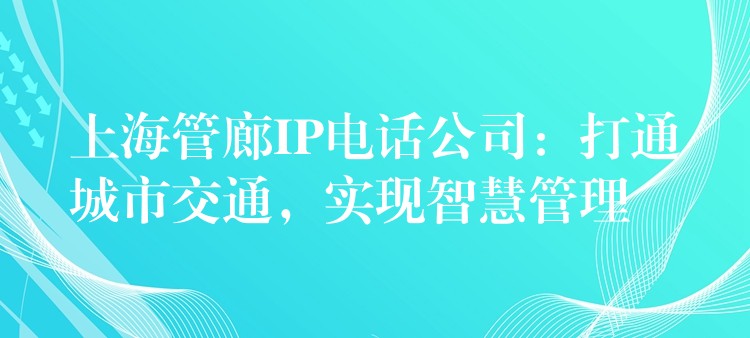 上海管廊IP电话公司：打通城市交通，实现智慧管理