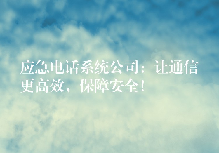 应急电话系统公司：让通信更高效，保障安全！